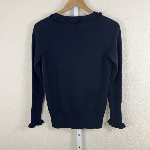 Boden Bernadette Ruffle Trim Wool Blend Sweater Womens Size 4 Navy Blue - Picture 4 of 6